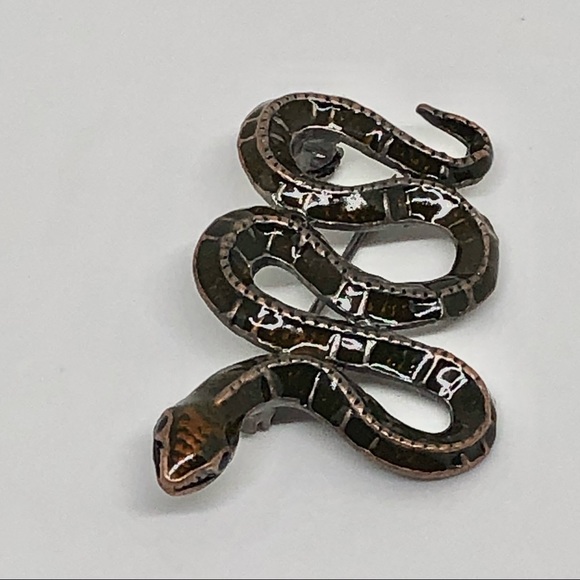 Women’s Brooch Snake 2” x 1.5” Eyes Glassy Eyes Brassy Trim Pin - Picture 6 of 8